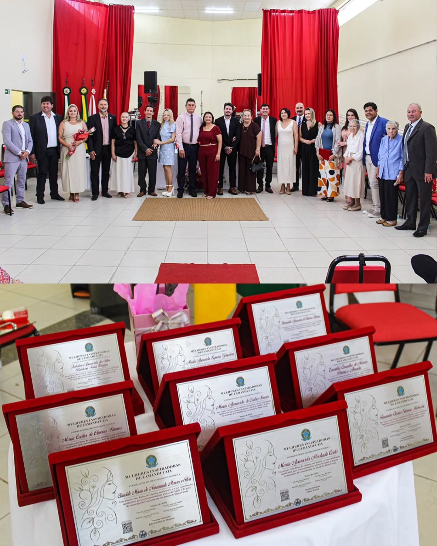 🌸 Mulheres Inspiradoras de Camanducaia 🌸

📸 ÁLBUM COMPLETO NO FACEBOOK, CONFIRA!

Na manhã de domingo, 8 de março, em celebração ao Dia Internacional da Mulher, a Câmara realizou a Reunião Solene “Mulheres Inspiradoras de Camanducaia”, um momento especial dedicado a reconhecer e valorizar mulheres que fazem a diferença em nosso município.

🥰 Durante a solenidade, 11 mulheres foram homenageadas com o título de Mulheres Inspiradoras escolhidas pelos Vereadores em reconhecimento aos relevantes serviços prestados e à contribuição para o desenvolvimento de Camanducaia:

⭐Ana Paula Fonseca Lemes / Valdir Donizzetti
⭐Claudete Maria do Nascimento Moraes e Silva / Edivaldo "Eidi"
⭐Evanilda Carvalho de Moraes Pereira e Almeida / Rodrigo Messias
⭐Fabeline Aparecida da Silva Barbosa Terra Vargas /  Serginho Vargas
⭐Maria Aparecida de Castro Souza /  Reginaldo  Oliveira
⭐Maria Aparecida Machado Cirilo / Gilmar Pereira 
⭐Marcia Cecília de Oliveira Ramos /  Leandro do Jaguary
⭐Marta Aparecida Siqueira Gonçalves / Silvinho da  Loja
⭐Romualda Aparecida de Oliveira e Oliveira / Shirley Andrade
⭐Terezinha Clarice Silveira Rebecchi / Dú de Monte Verde
⭐Vanusa Ferreira Alves / Ailton Sousa 

Foi uma cerimônia marcante e emocionante, que contou com a presença de diversas autoridades, familiares e membros da comunidade, tornando a homenagem ainda mais especial.

👏A Câmara Municipal parabeniza todas as mulheres pelo seu dia, agradece a presença de todos que participaram deste momento tão significativo e reafirma seu compromisso com a construção de políticas públicas que promovam mais oportunidades, respeito e qualidade de vida para as mulheres do nosso município.

👩‍🦰♥ A participação feminina fortalece a democracia e constrói uma Camanducaia ainda melhor para todos.

🤝 Câmara Municipal de Camanducaia. Sua Voz, Nossa Ação.

 #CamaraCamanducaia #SuaVozNossaAção #MulheresInspiradoras #diadasmulheres