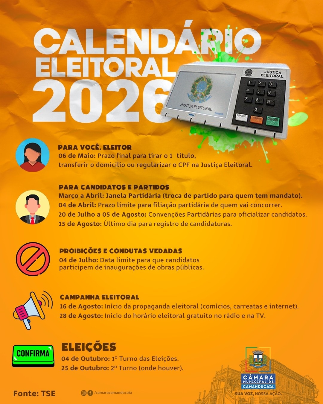 Photo by Câmara Municipal de Camanducaia on March 12, 2026. May be an image of poster, calendar, magazine and text.